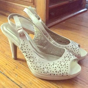 Nude Open Toe Sling Back Heels